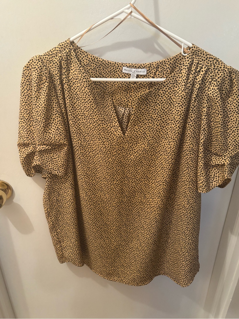 Rails Aubrey Puff-Sleeve V-Neck Blouse in Mustard Dot
